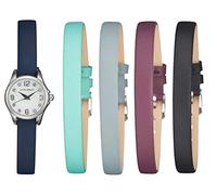 Laura Ashley Womens Mini Silver Case Strap Watch Set with 5 Interchangeable Straps (LASS1106SS)