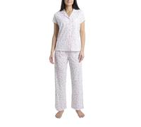 Laura Ashley Women's Pajamas 2 Piece Cotton Blend Notch Collar Button Down PJ Set, Ivory Hearts, M
