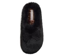 Laura Ashley Women's Plush Faux Fur Clog Slippers with Decorative Bow, Cozy Indoor House Shoes, Soft Warm Slip-On Slippers for Ladies, Black & Brown