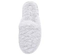 Laura Ashley Womens Plush Faux Rabbit Fur One Band Memory Foam Slide Slippers, Warm Fuzzy Fluffy Open Toe Slides, Light Grey, M