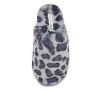 Laura Ashley Womens Plush Faux Rabbit Fur One Band Memory Foam Slide Slippers, Warm Fuzzy Fluffy Open Toe Slides, Lt Grey Leopard, XL