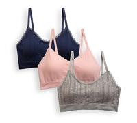 Laura Ashley Women's Pointelle and Lace Bralette Set, Seamless Wirefree Padded Bralettes, 3-Pack, Navy Roses/Faded Ballet/Nocturnal Navy, M