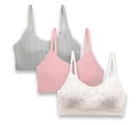 Laura Ashley Women's Pointelle and Lace Bralette Set, Seamless Wirefree Padded Bralettes, 3-Pack, Pink Ditsy/Natural Pink/Lt Heather, L