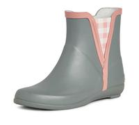 Laura Ashley Women's Rain Boots, Mid Cut Rubber Rain Boots for Women - Waterproof Flat Heeled Ankle Boots for Ladies, Grey/Pink, 3 UK
