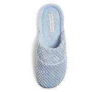 Laura Ashley Womens Rugged Memory Foam Terry Cloth Spa Slippers, Soft Non Slip Rubber Bottom Closed Toe House Slider, Resort Blue, Small