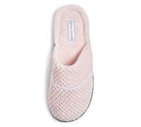 Laura Ashley Womens Rugged Memory Foam Terry Cloth Spa Slippers, Soft Non Slip Rubber Bottom Closed Toe House Slider Slipper, Chalk Pink, S