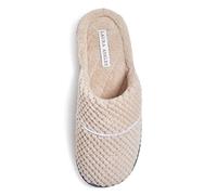 Laura Ashley Womens Rugged Memory Foam Terry Cloth Spa Slippers, Soft Non Slip Rubber Bottom Closed Toe House Slider, Oat Milk, Large