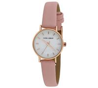 Laura Ashley Women's Slim MOP Dial Black Strap Watch, Pink, 26mm