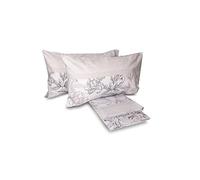 Laura Biagiotti 100% Cotton Double Bed Sheet Set, Izar Taupe Floral Pattern, Queen-size Bed, 4 Pieces, 1 Count, Complete Bed Set, Textile items, 100% Cotton