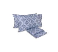 Laura Biagiotti Cotton Double Bed Sheet Set, 100% Cotton, Top Sheet, Fitted Sheet, Pair of Pillowcases, Geometric Alcamar Avio Pattern