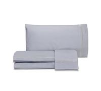 Laura Biagiotti, Double Bed Sheet Set, Plain with Embroidery, 100% Cotton Percale, Top Sheet, Fitted Sheet, Pair of Pillowcases, Pearl Grey