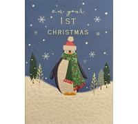 Laura Darrington On Your 1st Christmas Card, Cute Penguin Winter Scene, Blank Greeting Card