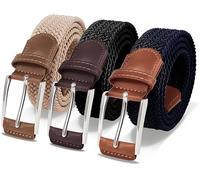 LAURA FAIRY 3PC Elastic Belts for Men, Casual Braided Stretch Belt for Men 1 3/8", Mens Woven Belt, Best Gift Men's Belts, Beige/Black/Navy Blue, For Waist 44"-47"