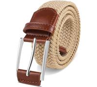 LAURA FAIRY Braided Mens Stretch Belt 1 3/8" Elastic Belts for Men Free Adjustment Mens Woven Belt Elastic Gift for Men, Brown, For Waist 32"-35"