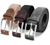 LAURA FAIRY Casual Stretch Belts for Men, Adjustable Braided Mens Elastic Belt, Ideal Gifts for Golf, Dress, Work, Beige/Black/Grey, 44"-47"Waist Adjustable