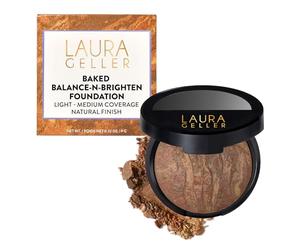 LAURA GELLER Baked Balance-n-Brighten Colour Correcting Powder Foundation (Deep) Buildable Light to Medium Coverage Baked Foundation, Demi-Matte Finish