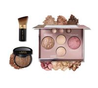 LAURA GELLER NEW YORK Baked Starter Kit - Best of the Best Full Face Palette + Baked Balance-n-Brighten Powder Foundation + Retractable Angled Kabuki Brush Set (08 Deep)