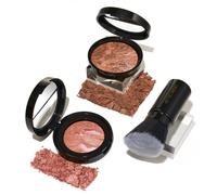 LAURA GELLER NEW YORK Blush-n-Glow Kit - Baked Balance-N-Glow Illuminating Powder Foundation Deep + Retractable Kabuki Brush + Baked Blush-N-Brighten