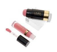 LAURA GELLER NEW YORK Serum Staples Soothing Blush + Lip Duo - Serum Blush Cheek Tint, Practical Pink + Jelly Balm Lip Serum, There She Rose