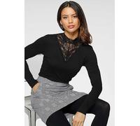 Laura Scott Lace Trim Long Sleeve Top Black