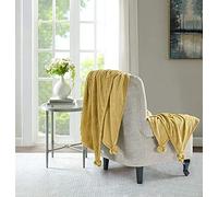 LAURA SECRET HOME ® New Popcorn Waffle Throw Fleece Pom Pom Throw Fleece Blanket Sofa Bed Chair Large Soft Warm Throws Blanket (Mustard, 150x200)