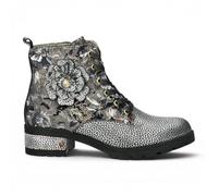 Laura Vita Cocrailo-47 Women's Gothic Floral Grey Leather Lace-Up Boots