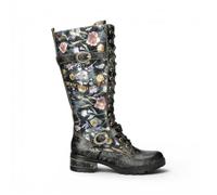 Laura Vita Cocrailo-82 Women's Gothic Floral Black Leather Lace Up Boots