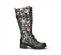 Laura Vita Cocrailo-82 Women's Gothic Victorian Floral Black Knee-High Boots