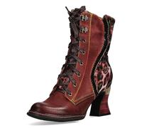 Laura Vita Eleao 42 Women's Ankle Boots with Leather and Leo Pattern, red, 5 UK