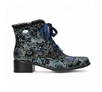 Laura Vita Emcmao-45 Blue Floral Womens Victorian Lace-Up Ankle Heeled Boots