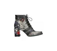 LAURA VITA - Grey Floral Print Zip Up Block Heel Ankle Boots, white, 4 UK