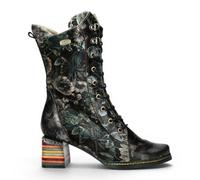Laura Vita Ibcano-15 Women's Gothic Floral Leather Lace-Up Calf Boots