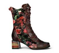 Laura Vita Ibcano-15 Women's Gothic Floral Leather Lace-Up Calf Boots
