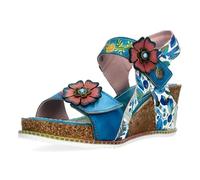 Laura Vita Women's Boho Sandals with Floral Pattern and Wedge Heel Bonito 38, turquoise, 5 UK