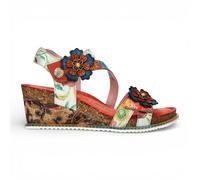 Laura Vita Women's Bonito 32 Orange Floral Leather Wedge Espadrille Everyday Sandals