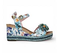 Laura Vita Womens Facyo 75 Blue Floral Leather Wedge Espadrille Sandals - Size EU 41