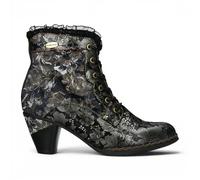 Laura Vita Womens Floral Goth Victorian Black Leather Heeled Ankle Boots - Alcizeeo-190 - Size EU 37