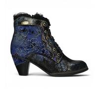 Laura Vita Womens Floral Goth Victorian Blue Leather Heeled Ankle Boots - Alcizeeo-190 - Size EU 36