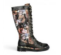 Laura Vita Womens Maroon Gothic Victorian Floral Black Leather Knee-High Lace-Up Boots - Incaso-50 - Size EU 41