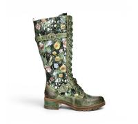Laura Vita Womens Victorian Floral Green Leather High Lace-Up Long Boots - Cocrailo-82 - Size EU 42