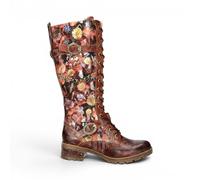 Laura Vita Womens Victorian Floral Maroon Leather High Lace-Up Long Boots - Cocrailo-82 - Size EU 39