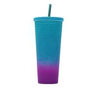 LAURAG 710ML/24OZ Large Capacity Water Cup Fully Studded Matte Tumbler Reusable Plastic Cup with Wide Opening Leak-Proof Lid Straw (Gradient Green Purple)