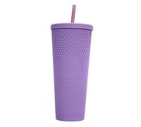 LAURAG 710ML/24OZ Large Capacity Water Cup Fully Studded Matte Tumbler Reusable Plastic Cup with Wide Opening Leak-Proof Lid Straw (deep Purple)