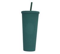 LAURAG 710ML/24OZ Large Capacity Water Cup Fully Studded Matte Tumbler Reusable Plastic Cup with Wide Opening Leak-Proof Lid Straw (ArmyGreen)