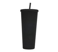 LAURAG 710ML/24OZ Large Capacity Water Cup Fully Studded Matte Tumbler Reusable Plastic Cup with Wide Opening Leak-Proof Lid Straw (Black)