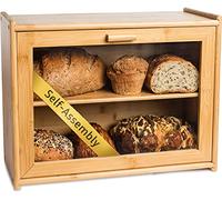 Laura's Green Kitchen Bamboo Bread Box - Double Layer Farmhouse Bread Container For Kitchen Countertop