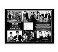 Laurel and Hardy Classic Comedy Duo Vintage Photo Collage Wall Art, Black and White Print, Poster with Biographical Information (A4 Unframed)