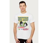 Laurel And Hardy Men's Another Fine Mess Retro Stars Poster Art T-Shirt in White | Size: Small Laurel And Hardy White S