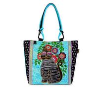 Laurel Burch Kitty Noir in Blossoms Large Tote Bag