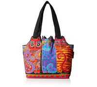 Laurel Burch Medium Tote Zipper Top, 12 by 3-1/2 by 8-1/2-Inch, Tres Gatos, Red/Orange/Blue, Orange,blue,red, One Size